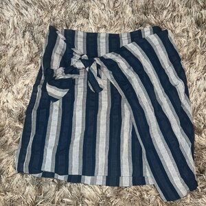 Madewell navy blue grey striped tie skirt